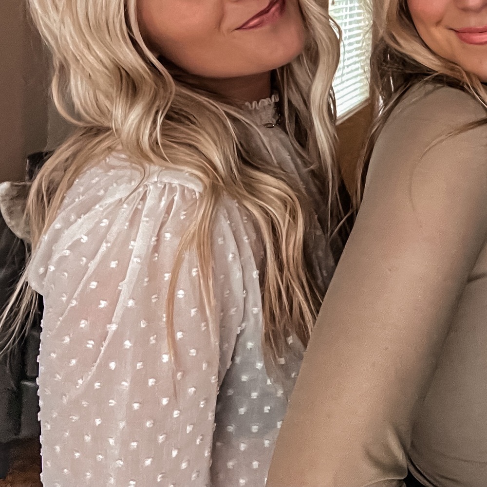 Lulus cream sheer long sleeve turtle neck